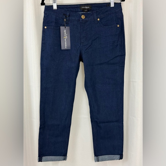 Measure & Made Dark Wash Rolled Crop Mid Rise Jean Size 6 (Fit Logic 1) NWT - Picture 1 of 6